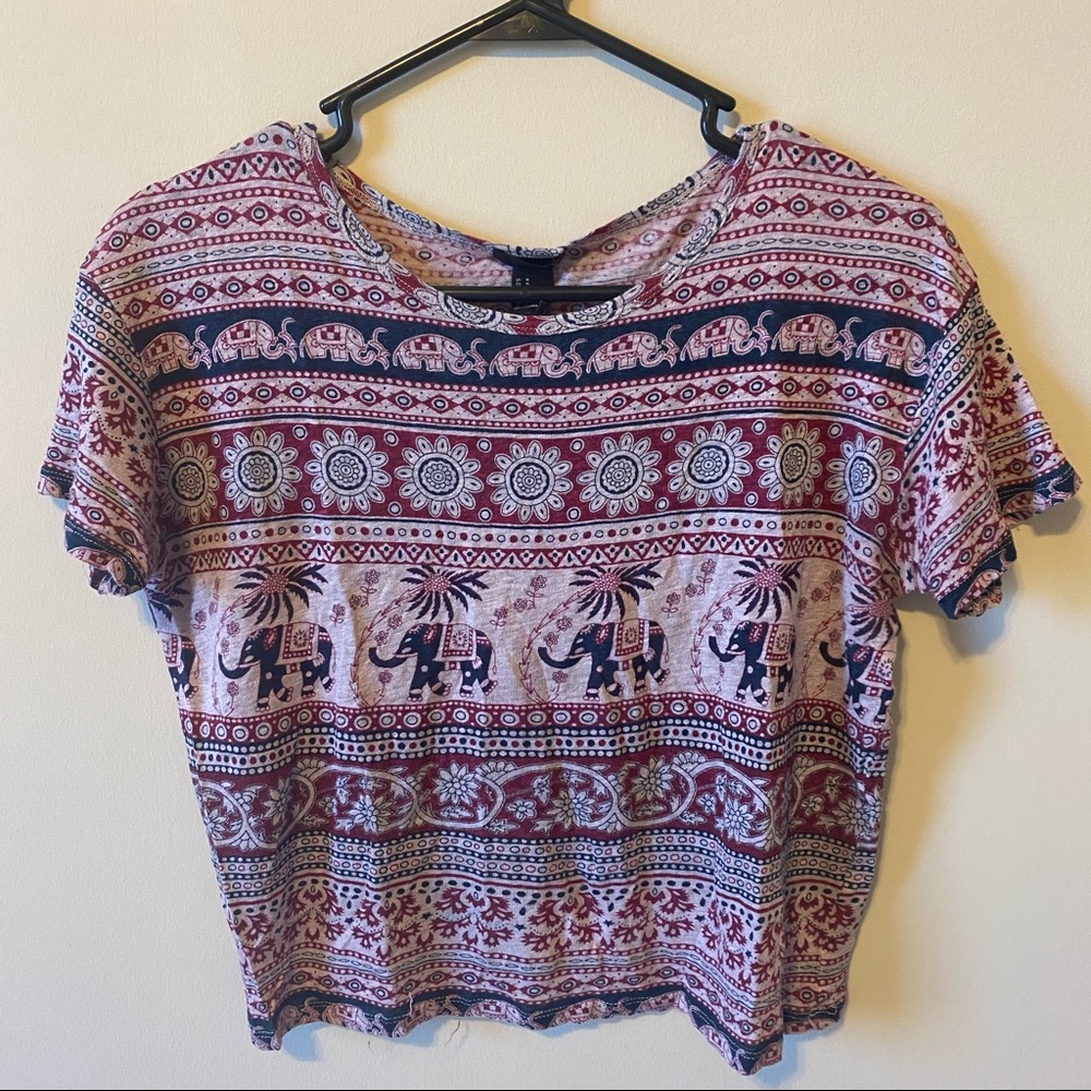 Forever 21 Elephant Crop Top Lightweight Tshirt